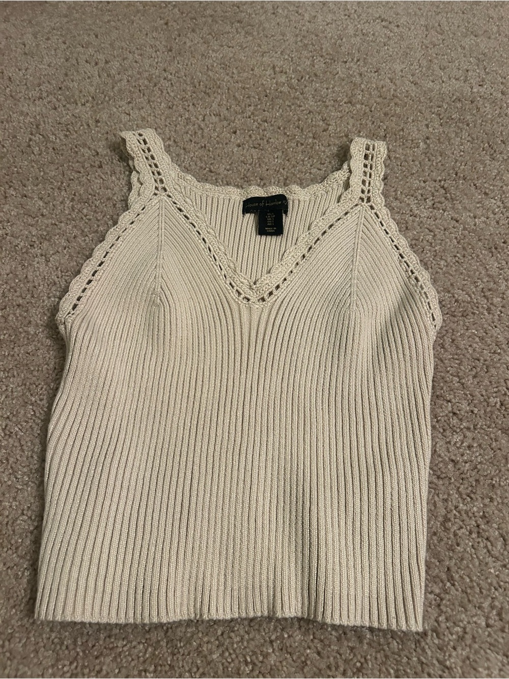 House of Harlow 1960 Cream Ribbed Crochet-Trim Tank